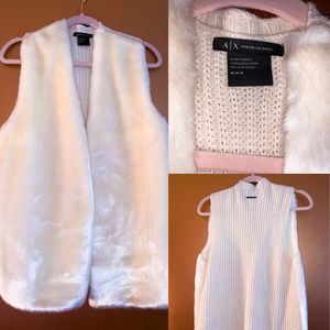 ARMANI EXCHANGE White Faux Fur Sweater Vest